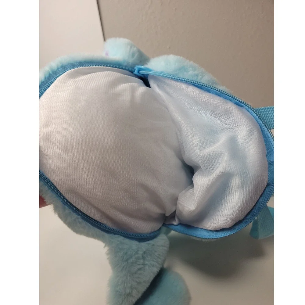 Disney Lilo and Stitch Plush Backpack 14 Inch Blue Fuzzy Character Bag Kids